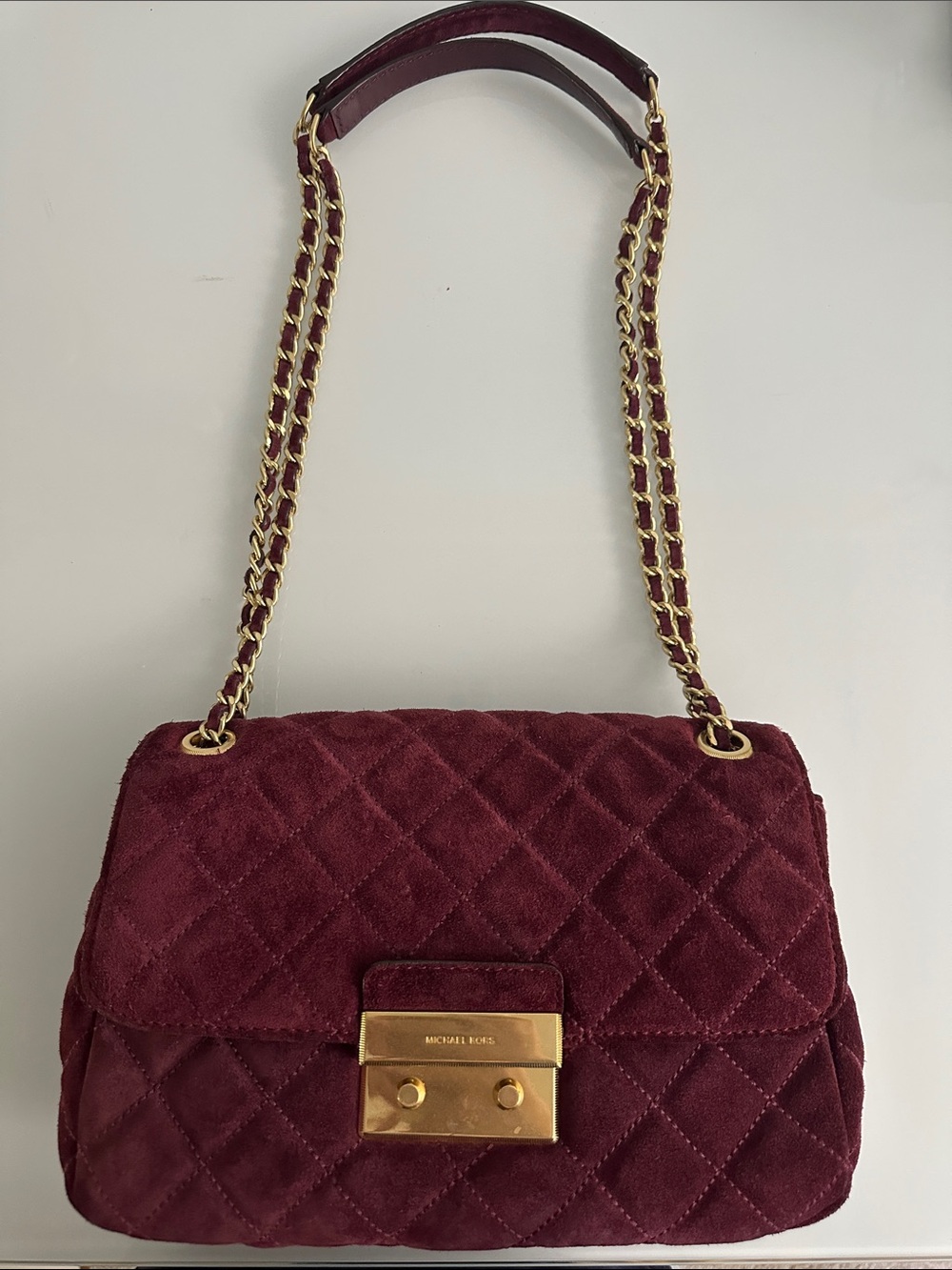 Michael Kors Quilted Suede Shoulder Bag in Plum